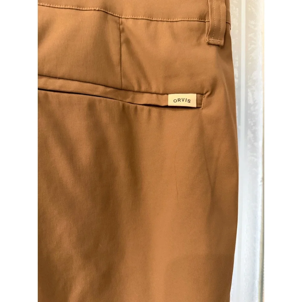 Orvis Mens Performance Stretch Khaki Pants Tan Straight Leg Hiking 1525905